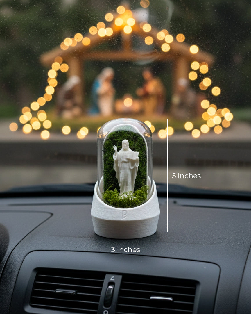 Jesus's Car Dome with Aromatherapy Edition terrarium showcasing vibrant greenery and essential oils.