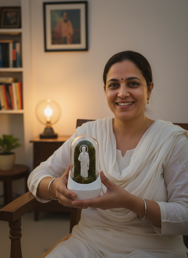 Unique design of Guru Nanak's Dome terrarium featuring an inspirational decorative base.