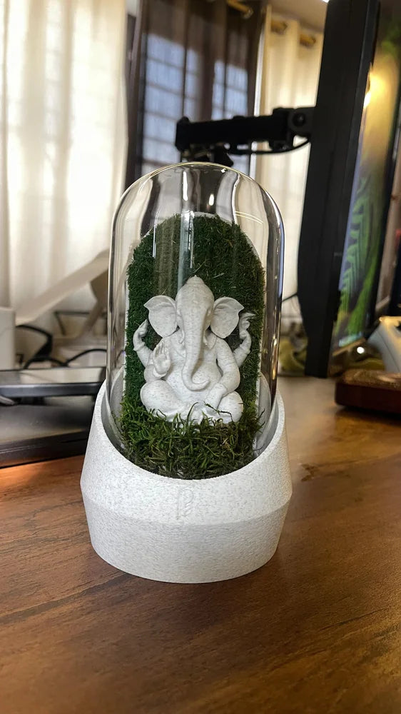 White Ganesha dome on a wooden desk