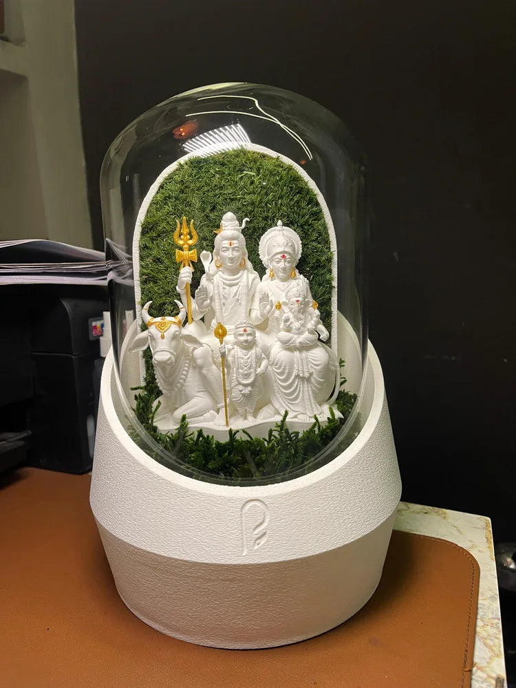 White Shiva family dome with a moss backdrop